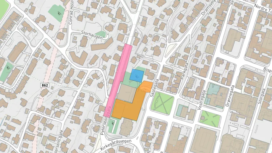 Kart over anleggsområde for arbeid på Gyllenborgbrua