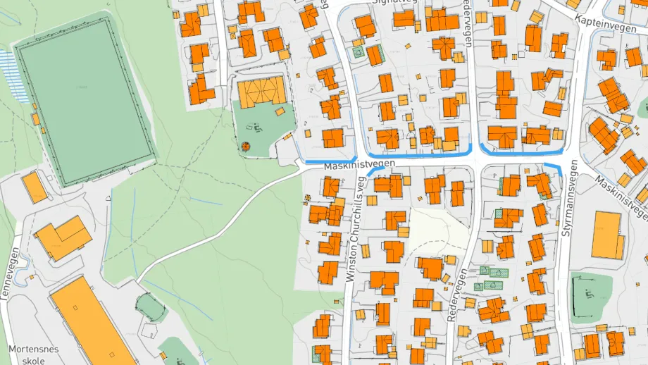 Kart over fortau i Maskinistvegen