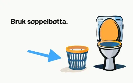 Illustrasjon av s&oslash;ppelb&oslash;tte p&aring; badet.