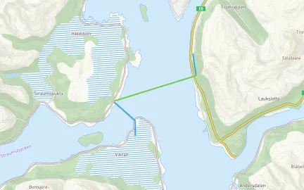 Sjøledning fra Kaldslettnes til Larseng Kart som viser trase for sjøledning