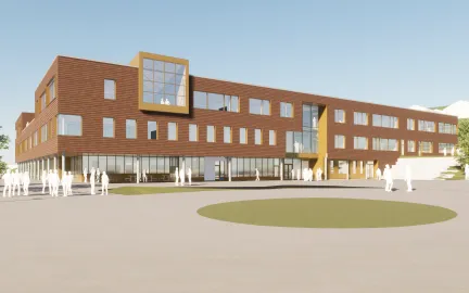 Arkitekttegning av Kvaløysletta skole Arkitekttegning av Kvaløysletta skole