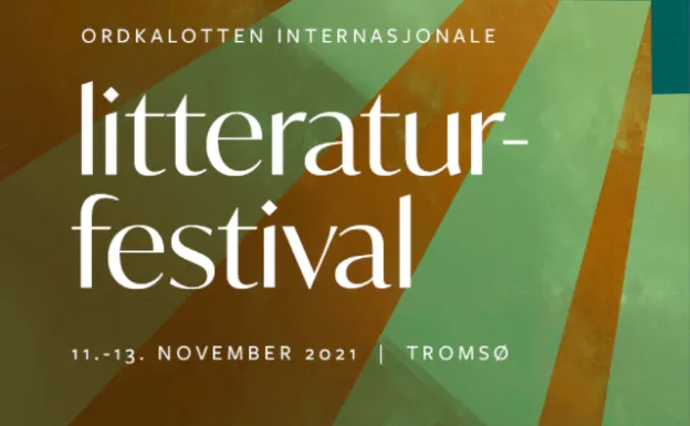 Bakgrunn i oransje og gr&oslash;nt med hvit skrift. Illustrasjon.